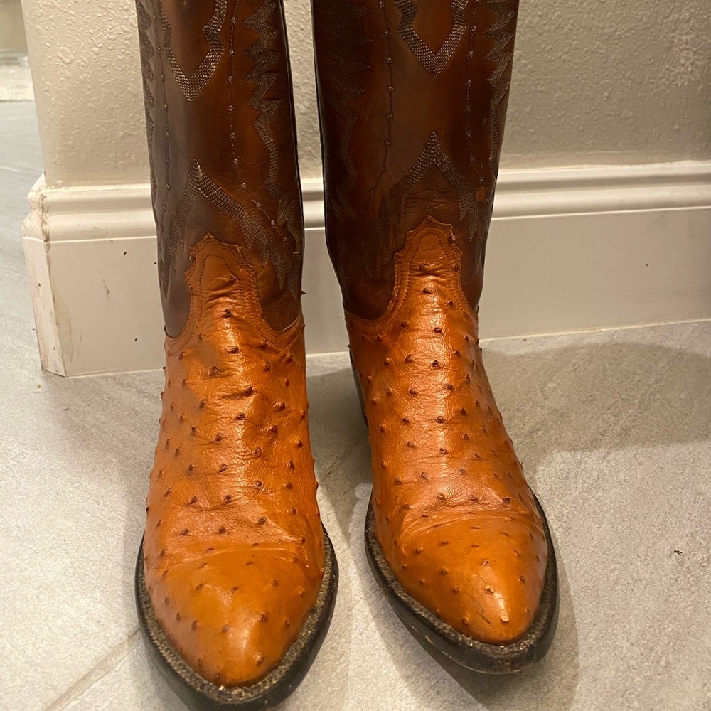 Lucchese 1883 Cognac Brown Full Quill Ostrich Leather Cowgirl Boot size 8.5